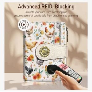 Floral Chicken Print RFID-Blocking Wallet
